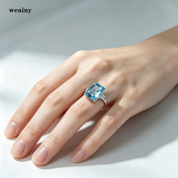 Large gemstone square swiss blue natural topaz ring s925 sterling silver gold-plated simple live mouth for men and women