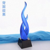  Special offer Glass blue flame resin crystal creative trophy Custom model Business company annual meeting event decoration