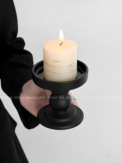 趣皿 复古曜黑罗马柱蜡烛烛台玻璃摆件家用高级感香薰底座轻奢感