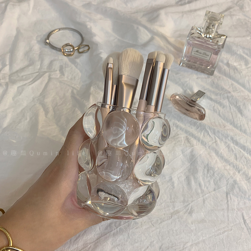 Fun dish Korea ins wind glass brush barrel storage barrel eyebrow pencil holder simple desktop ornament pen holder office