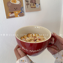Korea ins ceramic mug coffee cup with handle large capacity instant noodle bowl breakfast cup soup bowl dry rice bowl