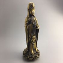 Antique Antique miscellaneous bronze Brass safe Guanyin Bodhisattva standing statue ornaments Rural old goods collectibles