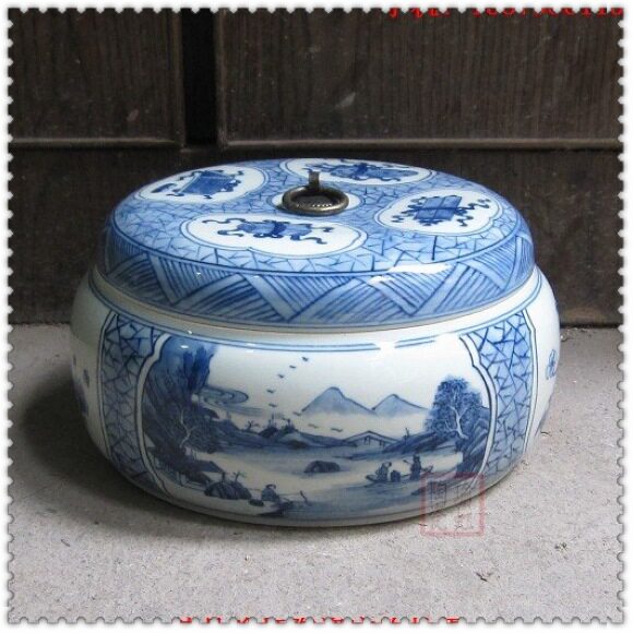 Supervalues Recommended Jingdezhen Ceramics Imitation Ancient Green Flowers Open Water Landscape Storage Tank Tea Cake Cover Pot Hem special price