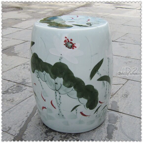 Supervalues Recommended Jingdezhen Ceramist Hand-painted Ink Lotus Patio Courtyard Stool Cool Mound round stool to wear on the bench
