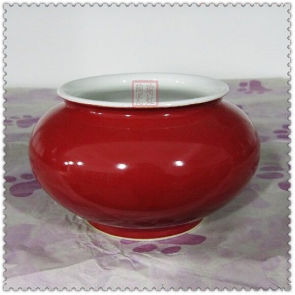 Great value recommended Jingdezhen ceramics handmade antique festival red monochrome glaze anti-mouth pen wash storage ornament special price