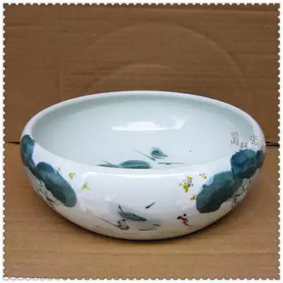 Value-added recommendation Jingdezhen ceramics hand-painted blue and white ink lotus peony pen washing shallow fish pond ornaments special offer