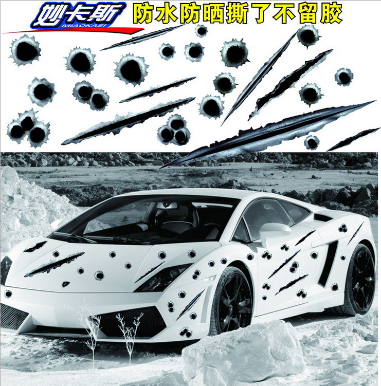 Simulation car bullet hole car stickers personalized bullet marks stickers 3D three-dimensional body stickers cover scratches stickers gun holes gun holes