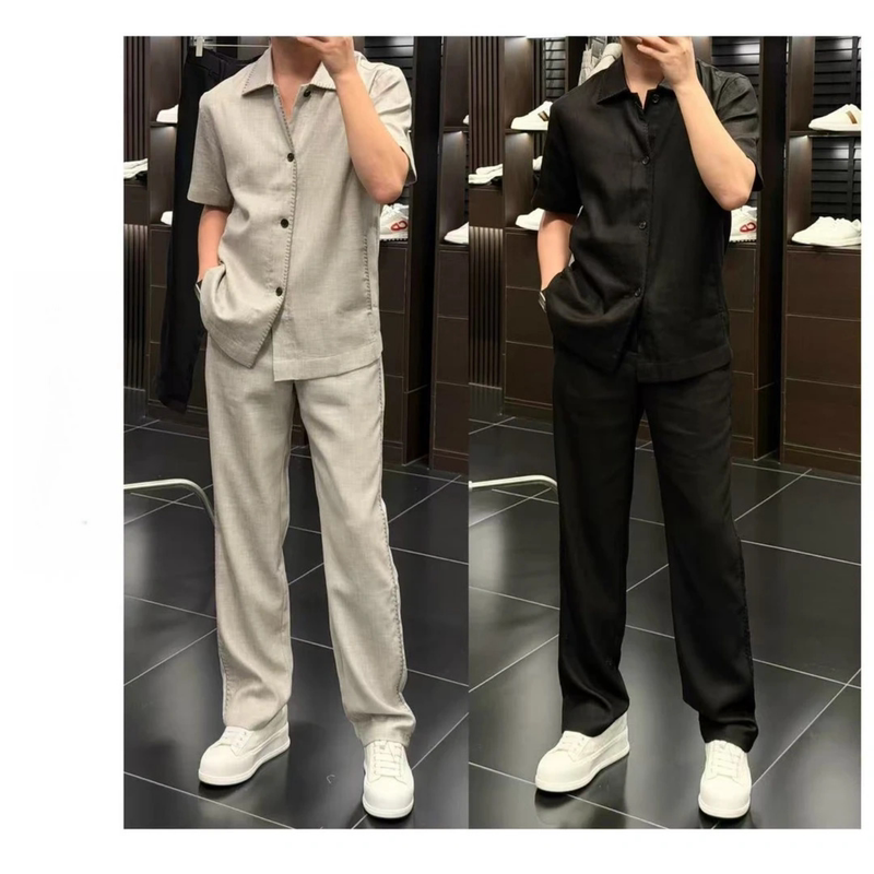 【High-End Series】Light Luxury, Sophisticated Old-Money Style Casual Suit, New Summer Men's Short-Sleeve Shirt and Long Pants Trend 【High-End Series】Light Luxury, Sophisticated Old-Money Style Casual Suit, New Summer Men's Short-Sleeve Shirt and Long Pants Trend