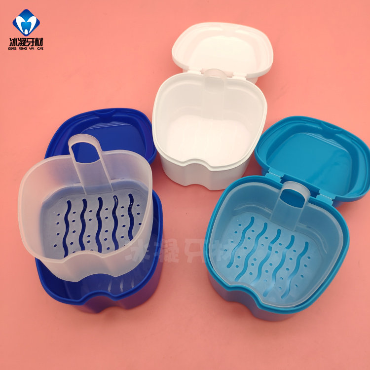 Full mouth tooth storage box Apple type with mesh bubble tooth box to store full mouth dentures can hang filter soaking box