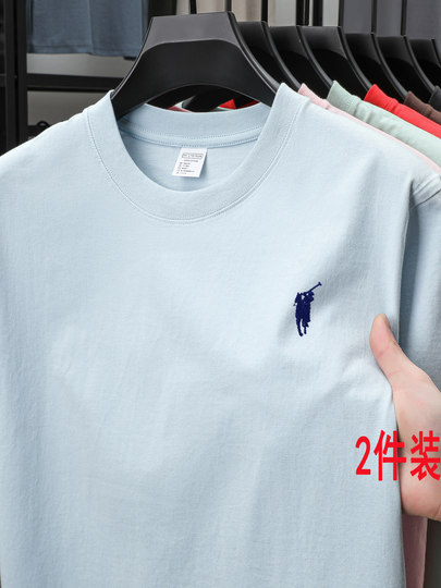 奥莱保罗(两件装）小马标刺绣230克重磅纯棉短袖T恤圆领纯色男装
