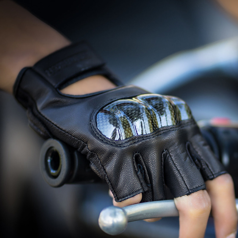 Retro Sheep Leather Locomotive Riding Half Finger Gloves Men Carbon Fiber Locomotive Racing Spring Summer Cross-country Air Defense Fall