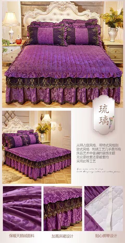 nhung châu Âu giường bông váy dày khăn trải giường ấm mảnh ren Simmons giường bảo vệ nắp trượt Winter - Váy Petti ga giường viền ren
