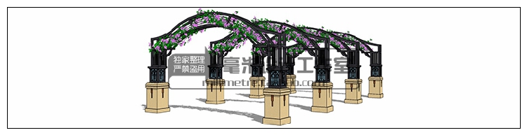 T73 现代廊架SU模型新亚洲新中式花架欧式风雨连廊sketchup景...-12