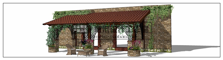 T73 现代廊架SU模型新亚洲新中式花架欧式风雨连廊sketchup景...-45