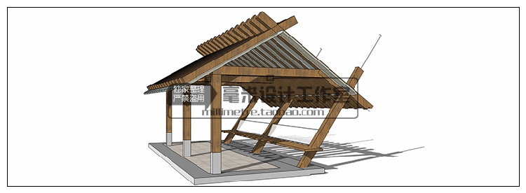 T73 现代廊架SU模型新亚洲新中式花架欧式风雨连廊sketchup景...-36