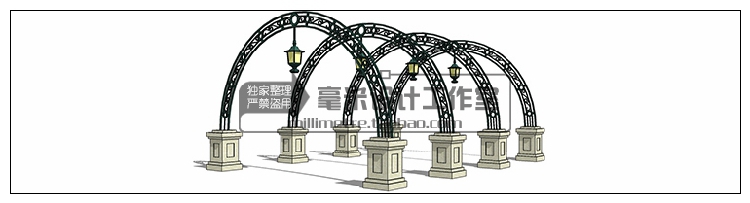 T73 现代廊架SU模型新亚洲新中式花架欧式风雨连廊sketchup景...-13