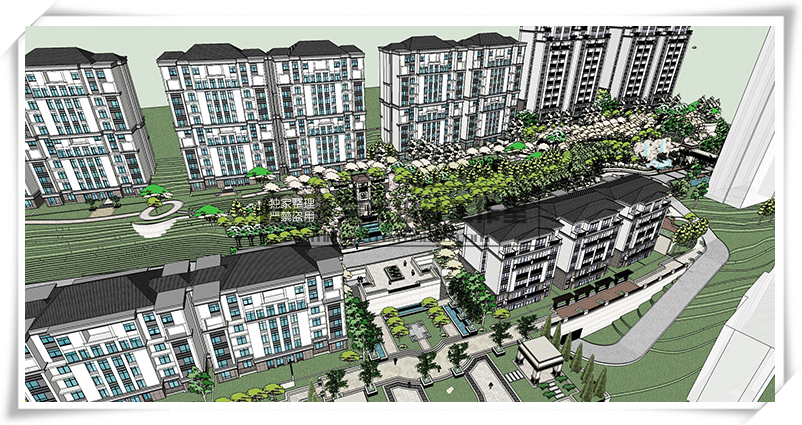 T75 居住区规划小区景观su模型高层住宅楼盘sketchup建筑设计...-18