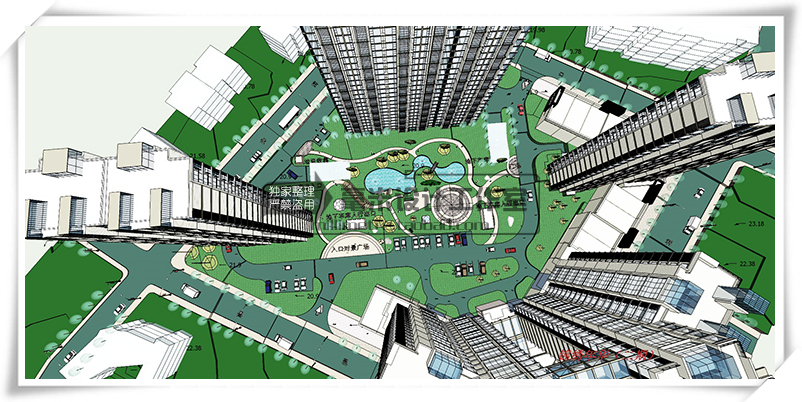 T75 居住区规划小区景观su模型高层住宅楼盘sketchup建筑设计...-17