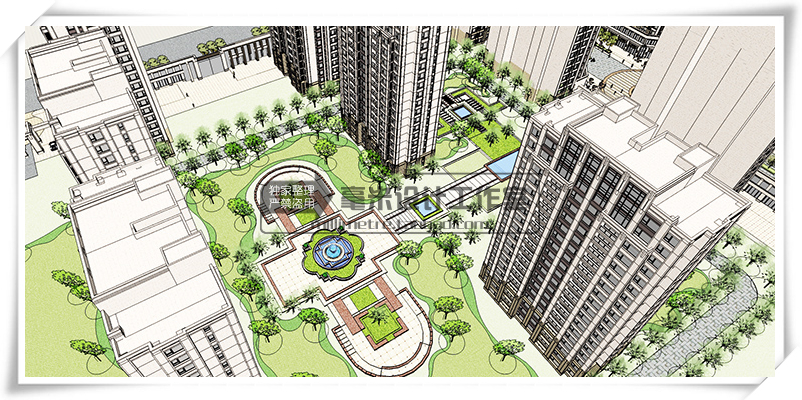 T75 居住区规划小区景观su模型高层住宅楼盘sketchup建筑设计...-24