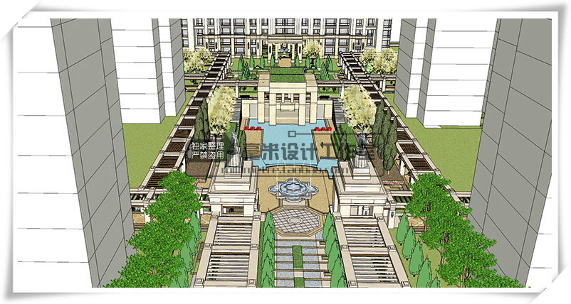 T75 居住区规划小区景观su模型高层住宅楼盘sketchup建筑设计...-28