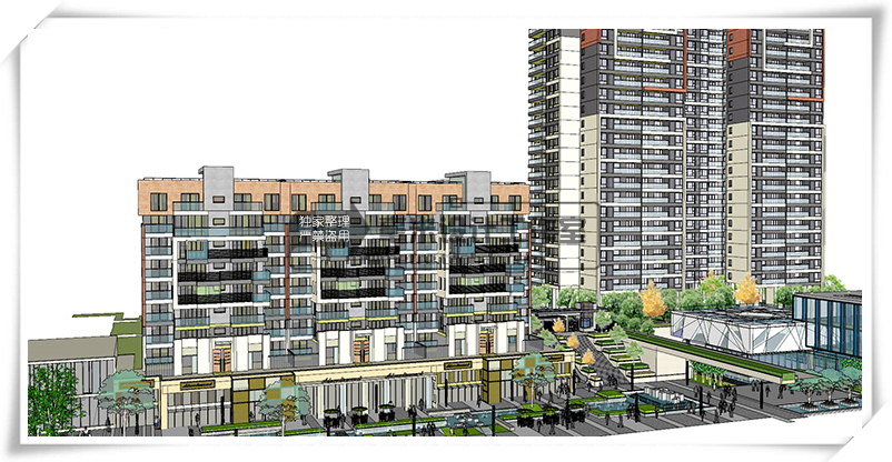 T75 居住区规划小区景观su模型高层住宅楼盘sketchup建筑设计...-26