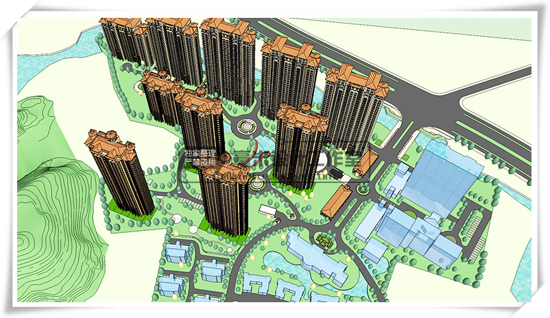 T75 居住区规划小区景观su模型高层住宅楼盘sketchup建筑设计...-30