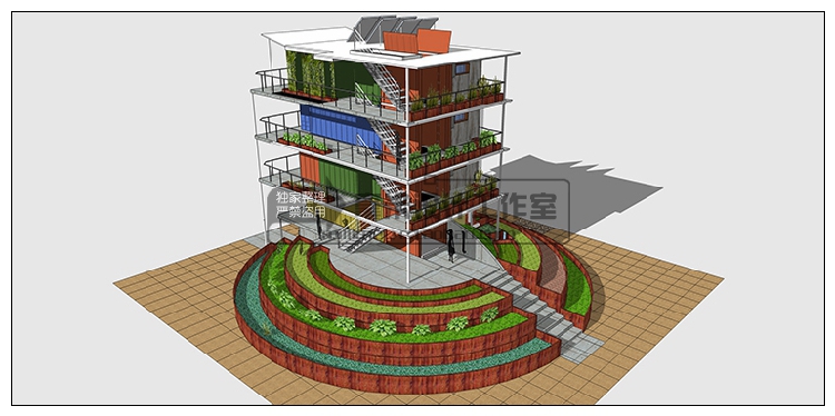 T76 集装箱建筑SU模型改造餐厅咖啡别墅景观工业装配sketchup...-47