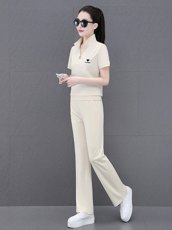 Ice Silk Casual Suit for Women 2026 Summer New Thin Short-Sleeved Slimming Fashionable Running Sportswear Two-Piece Set Trendy