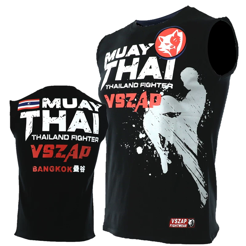 VSZAP MUAY THAI Боевая тайская боксёрская тренировочная майка без рукавов для мужчин с коленом в полёте, спорт, жилет