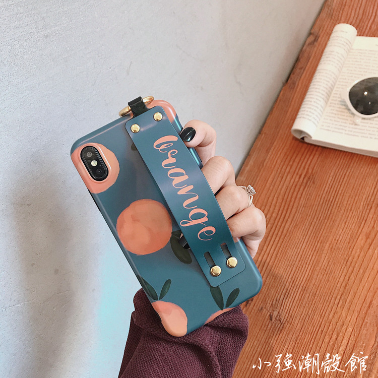 ins wind retro orange iPhonexs max xr mobile phone protective shell apple 7 8plus 6s wrist soft sleeve women's models