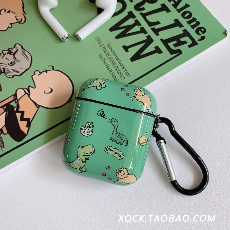 ins green little dinosaur airpods protective sleeve 2 generation cute apple wireless bluetooth silicone earphone sleeve for men and women