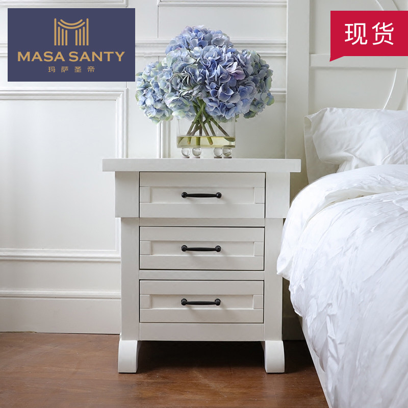 Minimalist American white bed head cabinet solid wood bedside cabinet modern bedroom containing cabinet light and luxurious plate house furniture custom-made