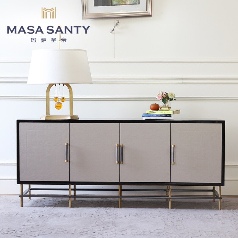 Minima Modern American Grey TV Cabinet Metal Foot Design Plate Room Light Lavish Decoration Cabinet Living-room Dining Side Cupboard