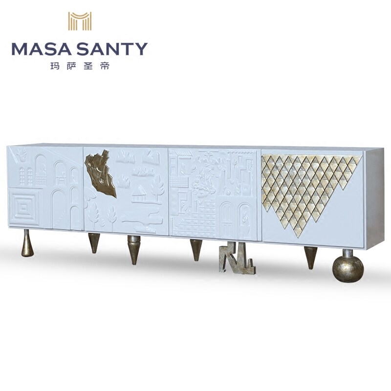 Modern American 22m TV cabinet metal carving designer model room object furniture custom light luxury