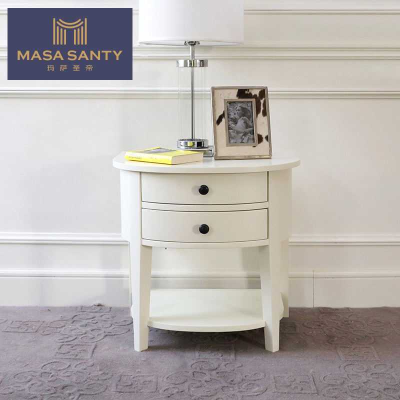 Minimalist modern small American semi-circular bed head cabinet white solid wood drawers designer Nordic Bedroom furniture