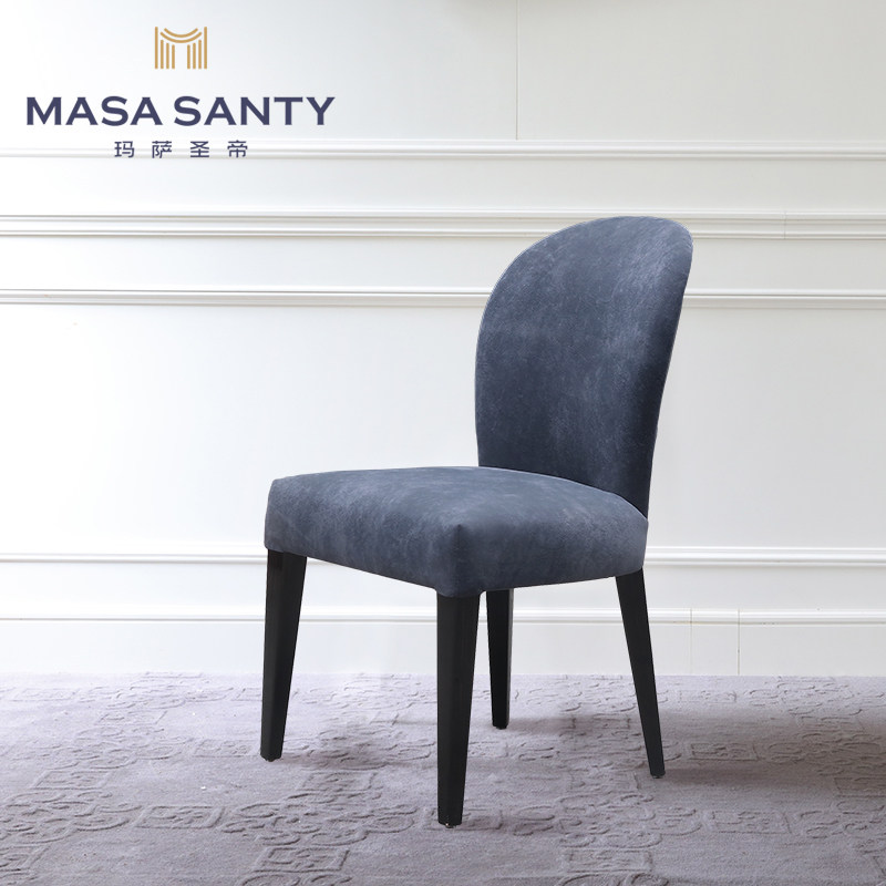 Minima small American blue solid wood dining chair cloth Soft Bag style Dining Room Living-room Bookhouse Furniture Full Dress Custom Light Lavish