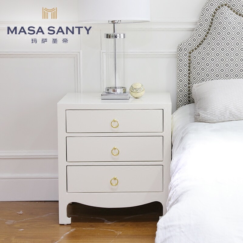 Minimalist modern bed head cabinet white solid wood paint master bedroom bedside cabinet Nordic containing cabinet innate Masa Saint