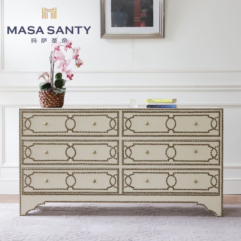 American Rustic Beige Hard Pack High TV Cabinet Designer Rivet Bucket Cabinet Dining Cabinet Simple Modern Bedroom Furniture