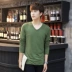 v cổ áo rắn màu mỏng chạm đáy áo sơ mi thanh niên béo cộng với nhung cộng với size cộng nhung dày mùa thu và áo thun nam dài tay
