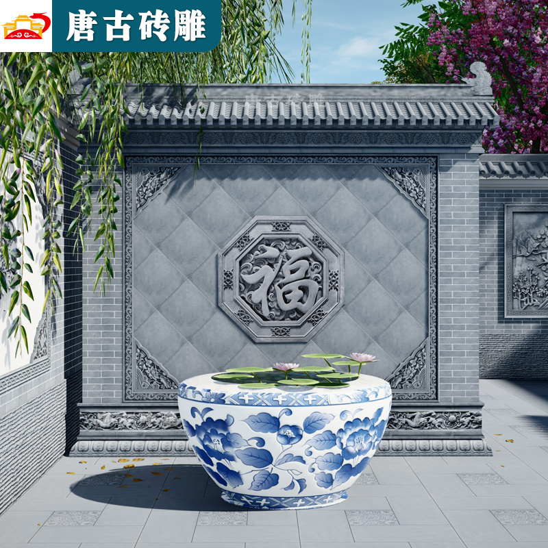 Tang ancient brick carving antique brick carving relief Chinese-style Fu character shadow wall wall illuminated wall new Chinese style ancient building courtyard