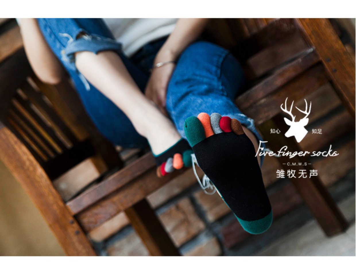 6 đôi vớ năm ngón của phụ nữ vớ thuyền mùa xuân và mùa thu cotton nông miệng vớ vô hình nhiều màu điểm ngón chân thấm hút mồ hôi - Vớ sợi tre tất cao cổ nữ