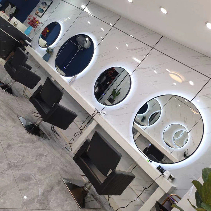 Round hair dressing mirror table Single wall hanging hair salon Hair cutting special European hair salon mirror table round mirror with lamp hot dye