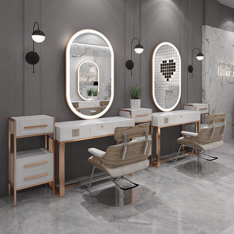 Barber shop mirror cabinet in one network red wall mounted double sided with LED hair mirror hair hair hair hair special hot table