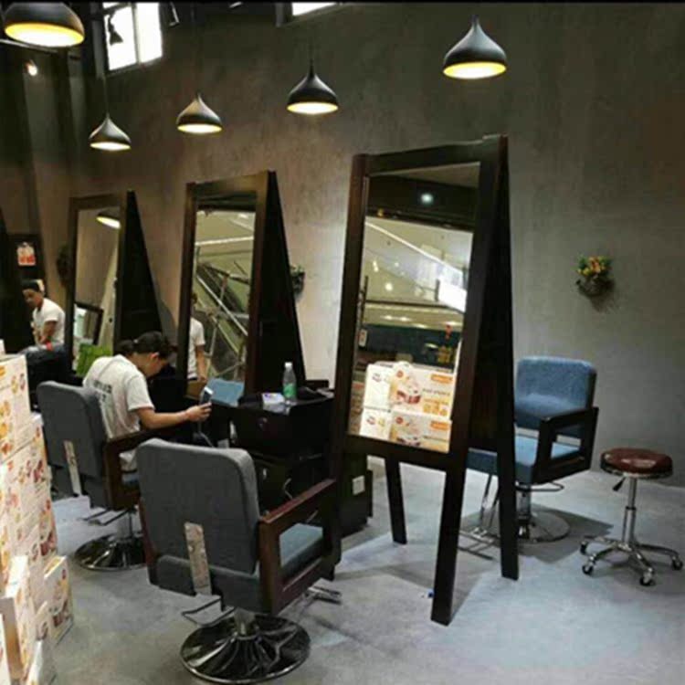 European Hair Salon Cutting Mirror Single Sided Hairdressing Mirror Solid Wood Black Frame 68 100 Antique Double Sided Full Body Processing Cabinet Retro Tool