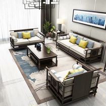 New Chinese solid wood sofas combined with tea table modern minimalist living-room size family cloth Sofa Zen furniture