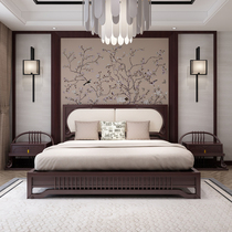 New Chinese solid wood bed master bedroom 1 8 m 1 5 m large wedding bed modern minimalist China Wind Zen Serie A double bed furniture