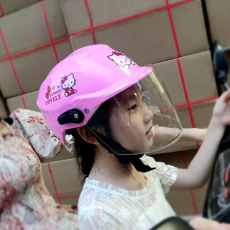 Children's electric battery car helmet Male and female children baby motorcycle hat Half helmet four seasons sunscreen hard hat head ash