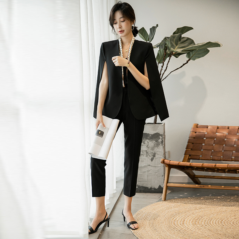 Women's Black Cape Suit Korean Style Shawl Top Professional Blazer 2026 Spring and Autumn New Coat