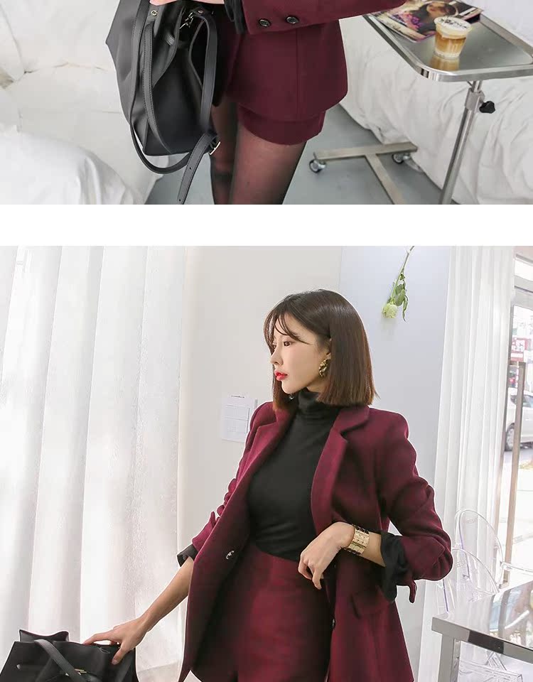 Phiên bản Hàn Quốc 2018 của mùa đông ngắn phù hợp với đồ len nữ phù hợp với nữ OL chuyên nghiệp phỏng vấn áo khoác mỏng rượu vang đỏ nhẹ áo khoác nữ 2021