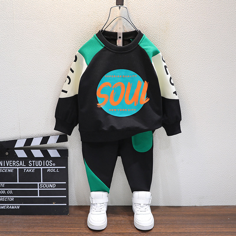 Boy Clothing Autumn Boy Suit 2022 New Foreign Pie Baby Children Autumn Clothes Boy Tide Cool Fried Street Sweatshirt Two Sets